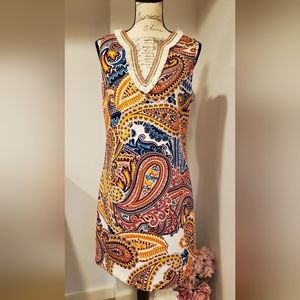 LAUNDRY Shelli Segal Sleeveless Multicolor Paisley Shift Dress, Size 12